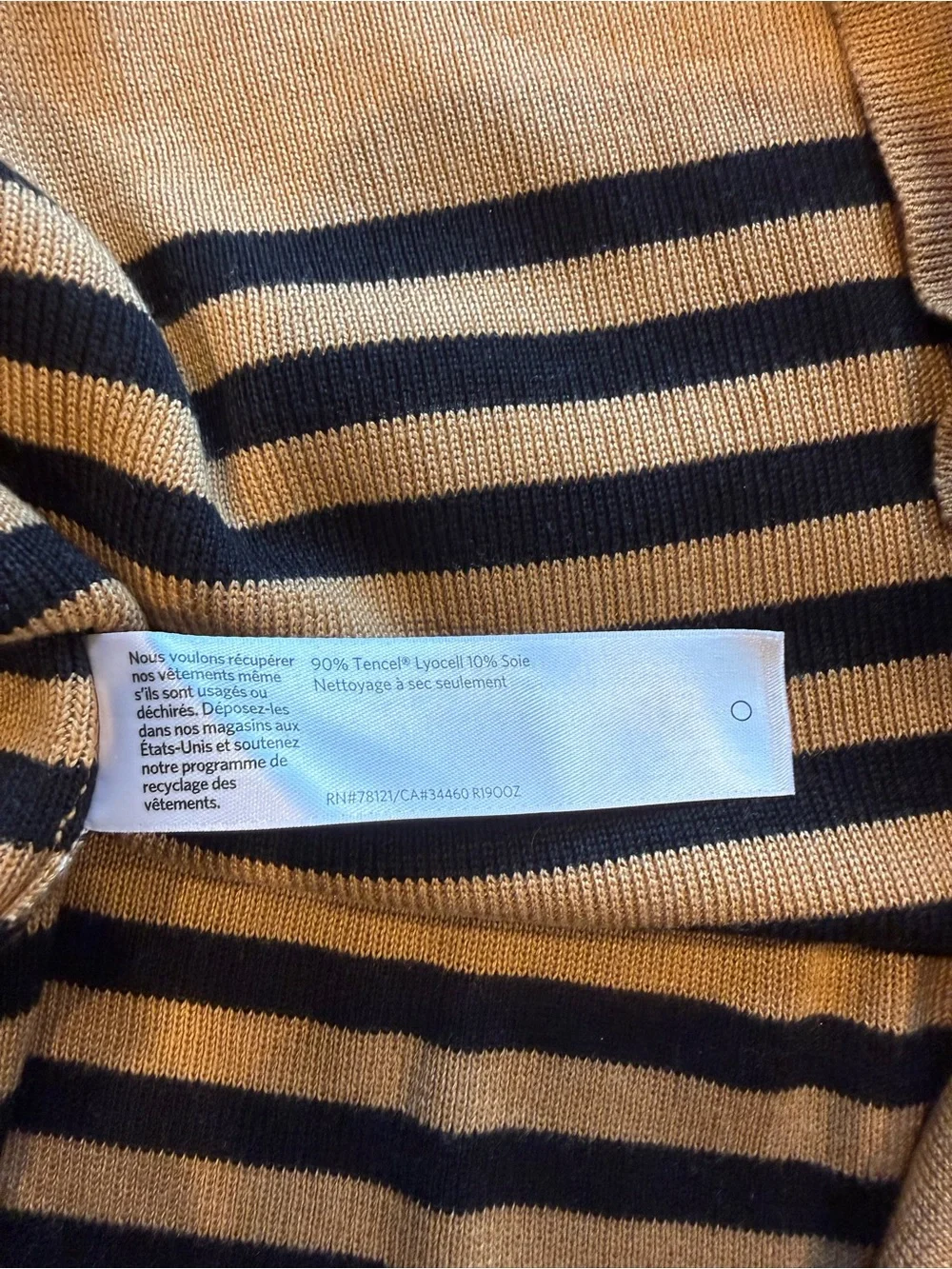 Eileen Fisher Tencel Silk Striped Pullover Sweater Medium Clay Tan Black